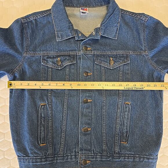 Vtg Tyca Mens Denim Jean Jacket Embossed Guitar Sz M Trucker USA Rockabilly Blue - Picture 7 of 8